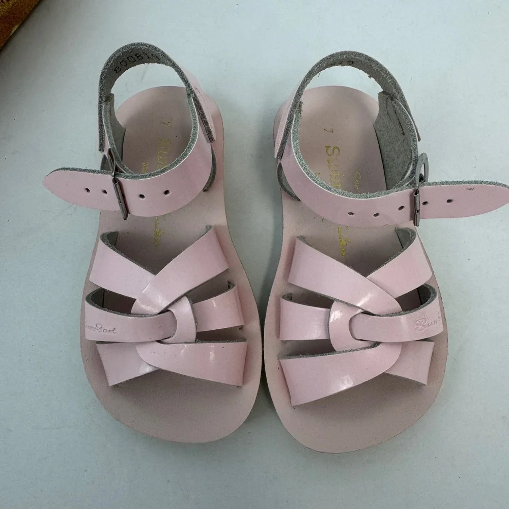 Sun-San Salt Water Swimmer Sandals Pink Patent Leather Kids Size 7 800-819